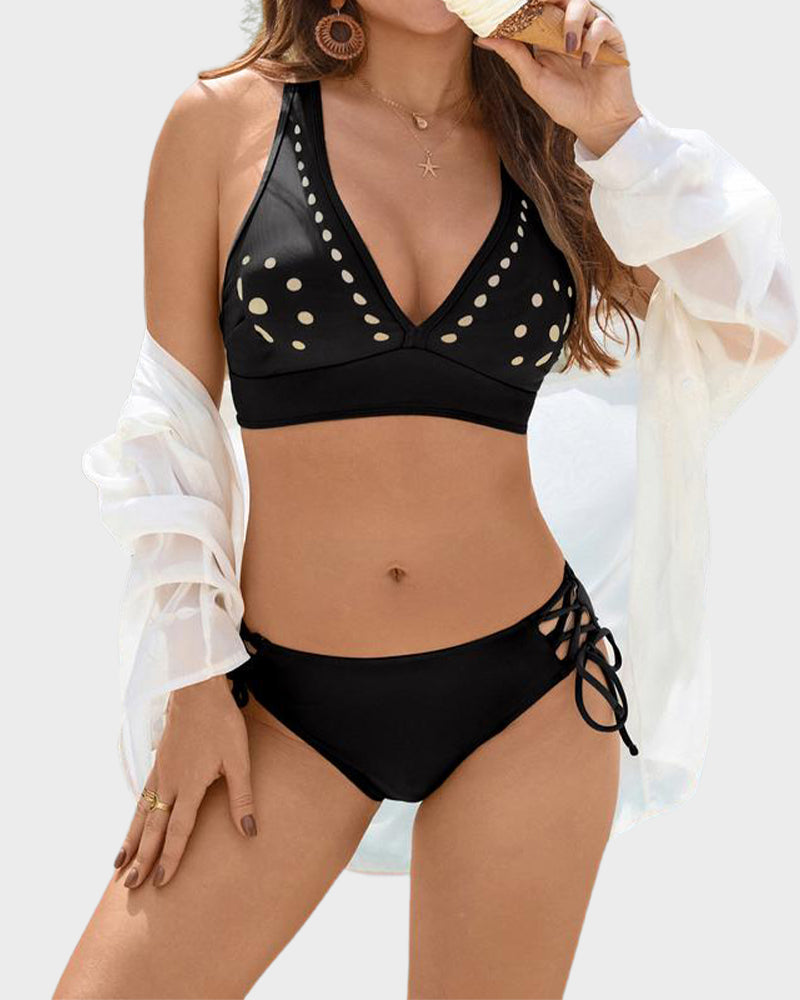 Petal Cutout V-Neck Two-Piece Bikini Set